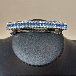 1980's  hair clip, barrette w/ triple row sapphire blue & crystal rhinestones